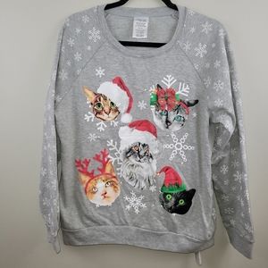 Gray Light Up Cat Christmas Sweatshirt size XL